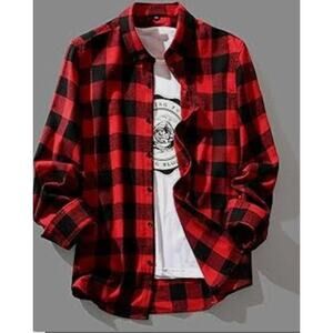 Cotton On Red Black Plaid Cotton Flannel Button Down Buffalo Check Sz M Grunge
